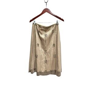 Rhapsody Beaded Skirt Womens 90s Y2K Vintage Size Small Champagne Tan Midi